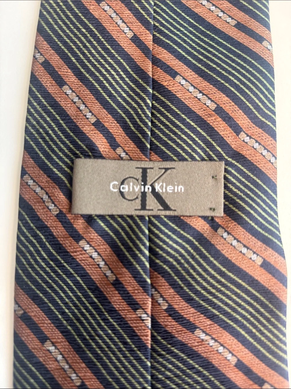 Calvin Klein Brown, Navy & Light Gray Striped Silk Tie Pair-598sku